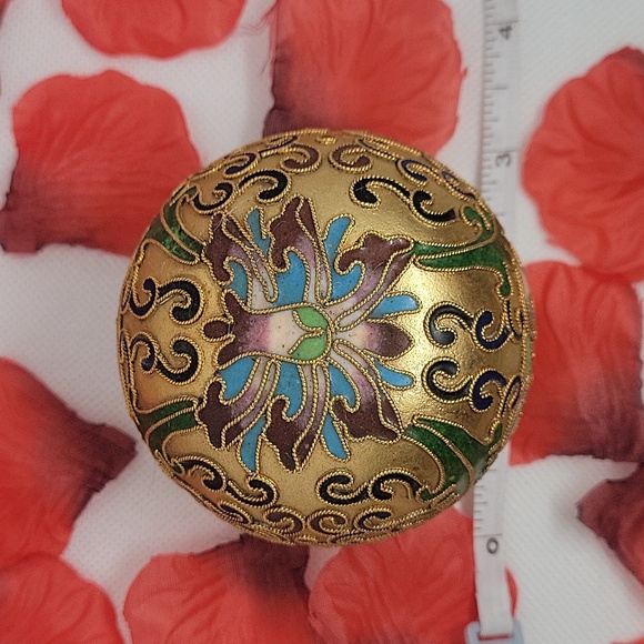 Cloisonne enamel brass round paper weight - Picture 3 of 5